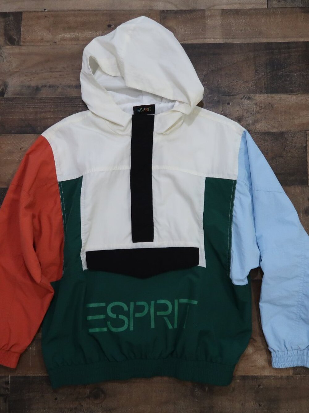 Espirit Men Medium Windbreaker Lightweight Jacket Green Blue Orange Hood